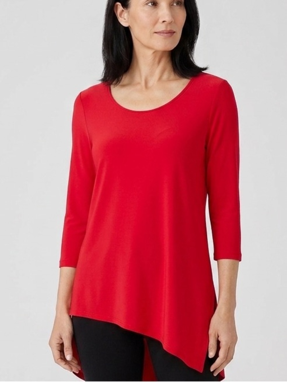 Clara SunWoo Asymmetrical Hi-Low Tunic Top Size Medium Bright Red Made in USA